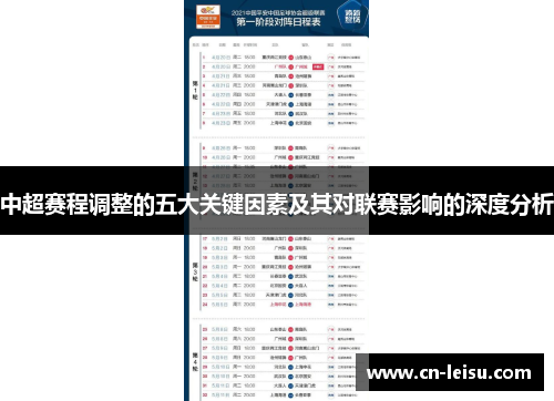 中超赛程调整的五大关键因素及其对联赛影响的深度分析