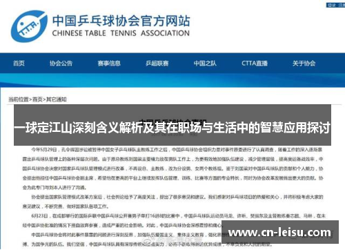 一球定江山深刻含义解析及其在职场与生活中的智慧应用探讨