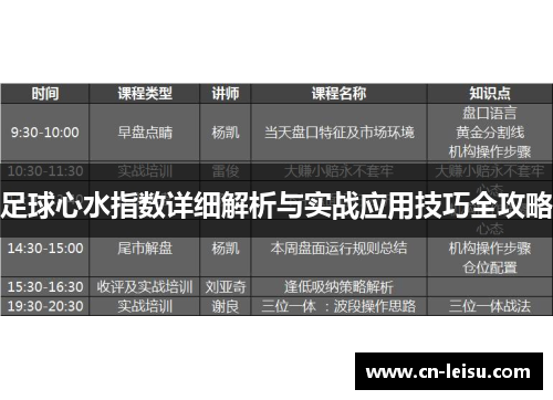 足球心水指数详细解析与实战应用技巧全攻略